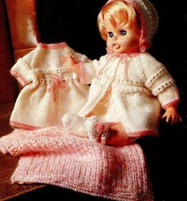  KNITTING  PATTERN for 18/20   doll / reborn dress bonnet shoes   and blanket dk