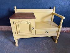 Vintage Oak Telephone Table Seat, Painted Mustard