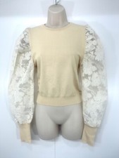 ZARA Cream Soft Thin Jersey Lace Sleeve Women's Jumper Top UK 12 14 XL
