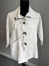 Sarah Santos Heavy 100% Linen Beige Jacket Lagenlook Button Oversized Small FLAW