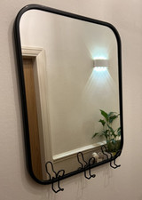 Industrial Style Mirror Curved Edge with Coat Hooks Loft Living Rectangular New