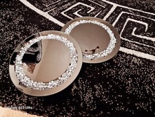 Mirrored Candle Round Plate Crushed Inset Crystal / Diamanté Home Decor 25cm