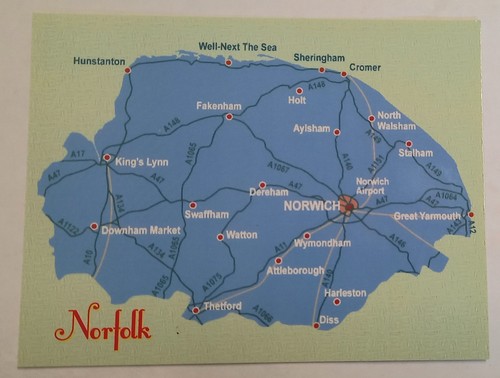 Norfolk map postcard unposted - postcard,