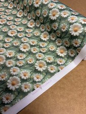 2 Metres  Green 3D style Daisy Floral Printed Cotton Blend Fabric