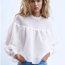 Zara White Organza Striped