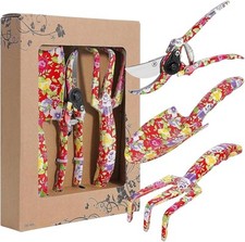 3 Piece Garden Tool Set Aluminum Trowel Pruner Hand Cultivator Floral Print