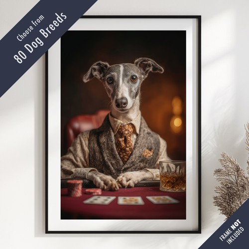 Dog playing poker - dog, portrait