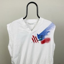 Adidas Stefan Edberg 80s 90s Vintage Tennis Vest Pullover Top weiß Sz. M