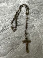 VTG rosary w crucifix wooden beads long Made Italy