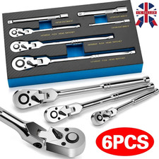 6Pcs Flex Head Ratchet Set, 1/4", 3/8", 1/2" Drive, Swivel Head Ratchet Wrenc