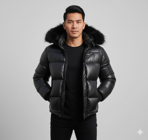 Men black glossy - glossy, puffer