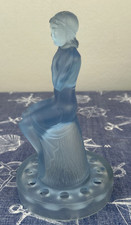 Vintage Art Deco Frosted Blue Glass Seated Nude Lady Figurine