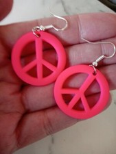 Neon Pink Peace Sign Earrings