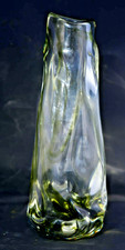 Whitefriars Tall Glass Knobbly Vase Streaky Green