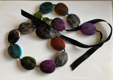 Chunky Statement Multi-coloured Acrylic Beaded Ribbon Necklace
