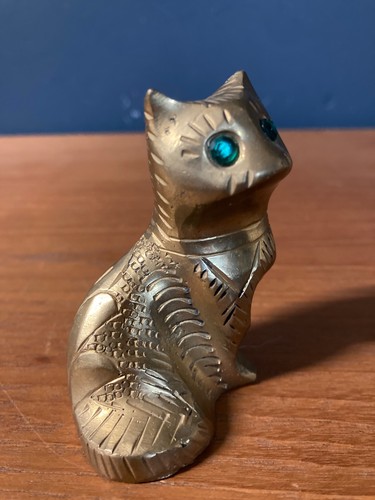 Brass vintage cat statue - brass,