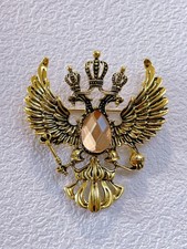 Vintage Gold Double Headed Eagle Crown Brooch Crystal Pin Royal Jewelry Gift
