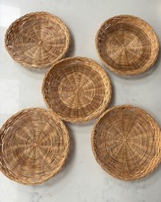 Vintage X5 Round Woven Wicker Placemat/ Paper Plate Holders/ Plate Charger 25cm