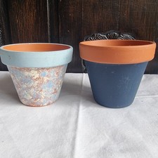 Pair of Small Painted Terracotta Pots – Rustic Decorative Mini Plant Pots