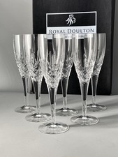 BOXED Royal Doulton Crystal Set Of 6 Dorchester Cut 22cm /180ml Champagne Flutes