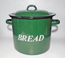 Vintage Retro Argyle Lidded Green Enamel Bread Bin Crock, 2 Handles