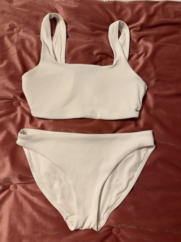 Ladies white crinkle bikini - white,