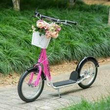 Adult 16 Inch Push Scooter Pink Girls Ride On Bike Big Wheels Adjustable Height