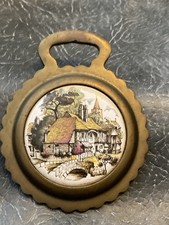 Vintage Horse Brass Ceramic Centre Rural Cottage Scenery Regd Design BB For Hang