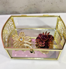 Vintage MCM Etched Glass Brass