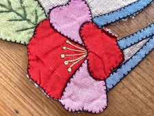 Unusual Vintage Table Centre Tray Cloth Hand Applique Work Stiff Linen 50x35cms