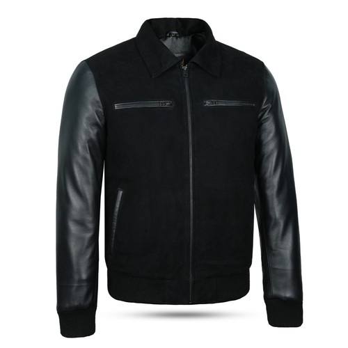 Men black lambskin suede - black,