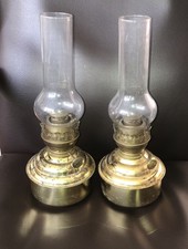 Vintage Pair D.H.R Holland Brass Oil Lamps with Chimneys