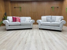 'Clara' 3 + 2 Seater Sofa Set Silver Woven Fabric Modern Back With Cushions NEW