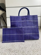 Agnes B Raffia Mini Tote Stripe Purple Bag With Pouch