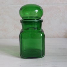 Vtg Apothecary Bottle Jar Green Glass Chemist Pharmacy Square Belgium? 14cm #2
