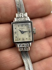 Perreaux watch women's 14k. White gold Case and Band Diamons 17j. Swiss Vintage
