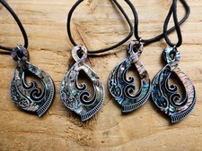 New Zealand Abalone Paua Shell Maori Pikorua Pendant Cord Necklace  48cm/19"