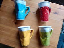 Set Of 4 crumpled Mugs spotty spotted blue yellow green red EKATERINA LACHOVA 