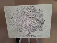Silver Sparkling Tree Of Life Wall Hanging Canvas Embellished With Crystals