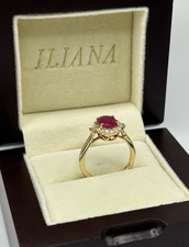 iliana 18k Yellow Gold Natural Ruby Halo Ring With Diamond Cluster 1.85Ct Size L
