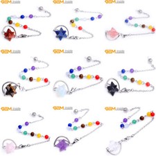 Natural Stone Necklace Quartz Assorted Colors Merkaba Star Chakra Pendant 25mm