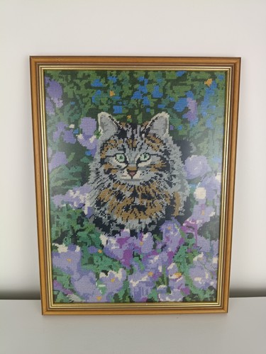 Cat and crocus needlepoint - and,