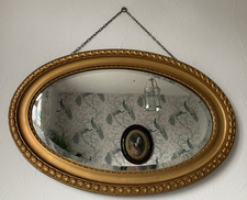 Large Oval Ornate Hanging Wall Beveled Glass Mirror Wooden & Plaster Cast Frame