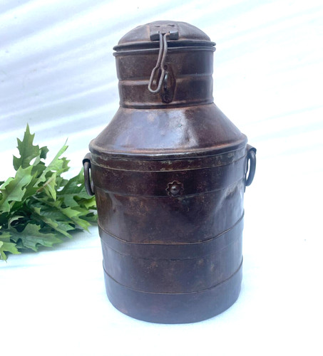 Antique iron metal milk can - antique,