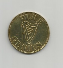 Vintage Guinness Memorabilia - Brass Token 25mm Pure Genius Free One Guinee