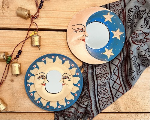 Mirror wooden celestial moon - mirror,