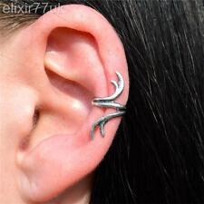 UK NEW SILVER DEER HORN EAR CUFF UPPER HELIX CARILAGE CLIP-ON EARRING EMO HOT UK