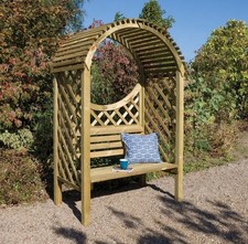 Rowlinson Keswick Arbour Wooden Timber Garden Seat Bench Trellis Pressure Treat