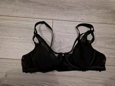 BNWOT Bras N Things Black Lace Trim Padded Peephole Bra Size 14