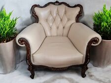 Vintage French Armchair Leather Louis XV Lounge Chair Baroque Chesterfield Chair